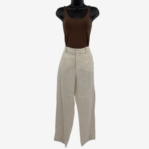 MNG Mango Linen Straight Leg Trousers in Natural | Size 10